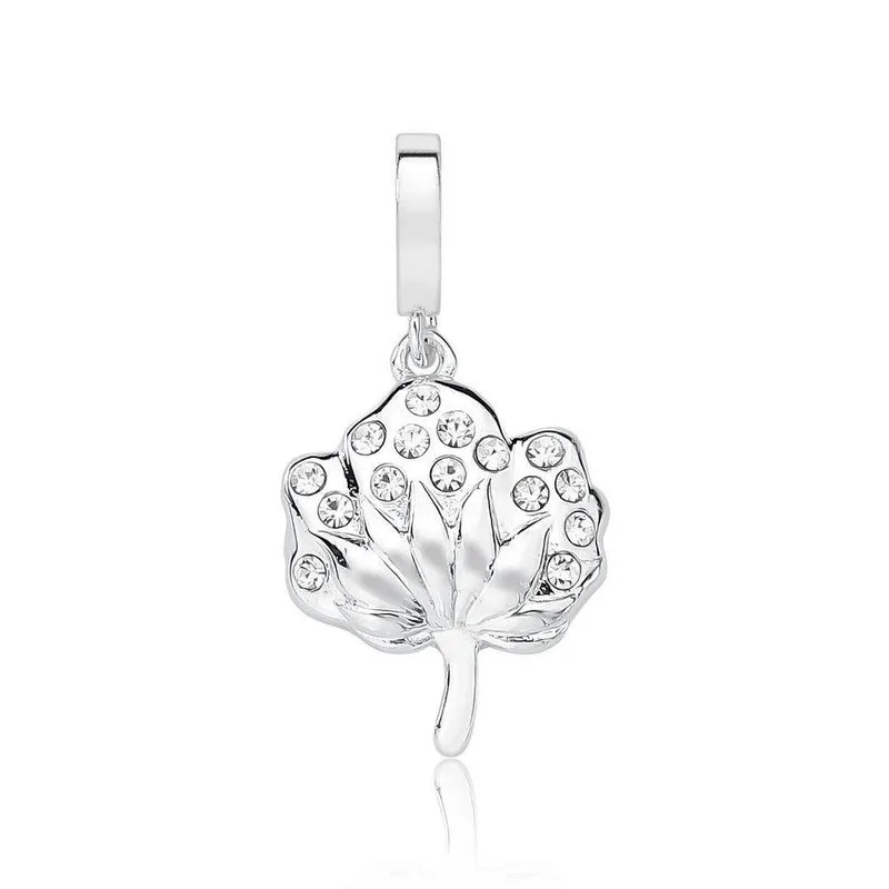 Charm Flor Do Algodão Com Cristais Revestido Em Prata