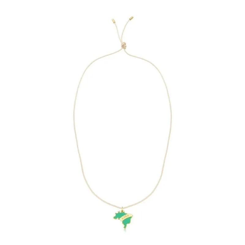 Cordão De Algodão Com Pingente Brasil Agro Revestido Em Ouro