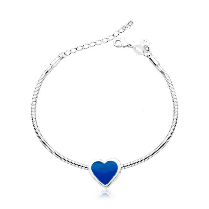 Pulseira Blue Heart Revestida Em Prata