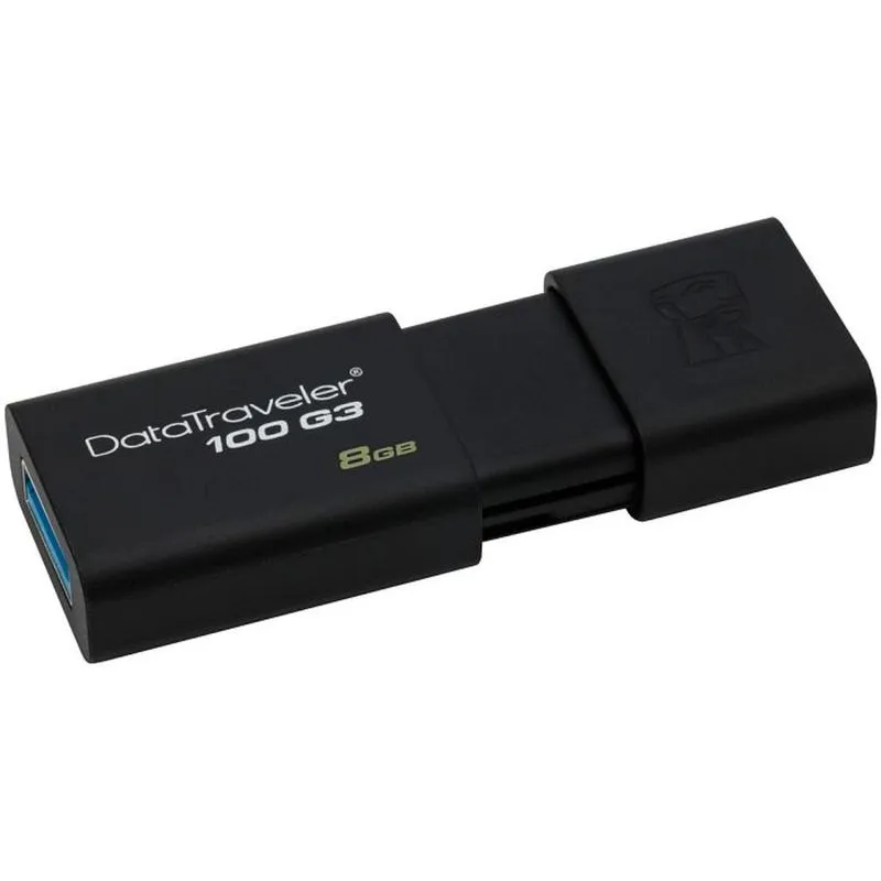 Pendrive USB 3.0 - 8GB - Kingston DataTraveler 100 G3 - Preto - DT100G3/8GB
