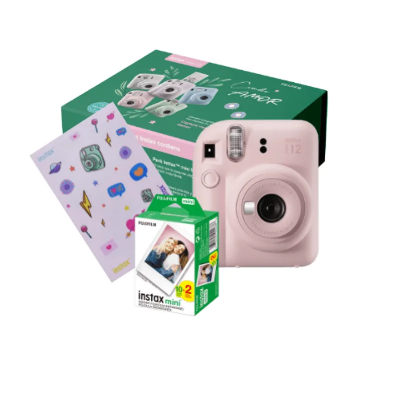 Combo Regalo: Cámara Instax Mini 12 Rosa +20 Fotos, Stickers y Packaging Exclusivo