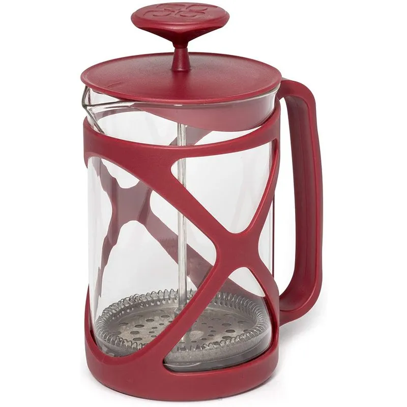 Primula Tempo French Press Premium Filtration Com Nenhum Motivo, Vidro Borosssilicato Resistente Ao Calor, 8 Xícara, Vermelho