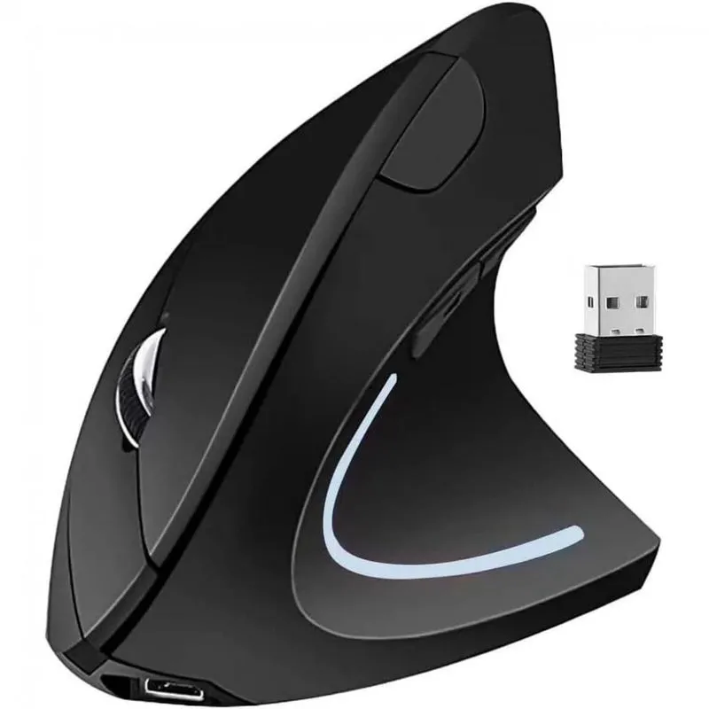 Mouse Ergonomico Vertical Sem Fio Reduz A Tensao Do Pulso Com Botoes Opticos E Silencioso, 800, 1600 Dpi 6 Botoes, Bomenya, Preto