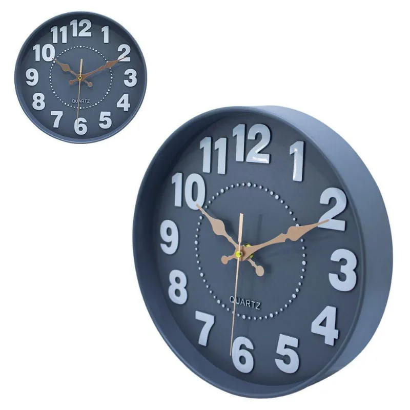 Relógio De Parede Redondo Moderno 25cm Cinza Chumbo Quartz