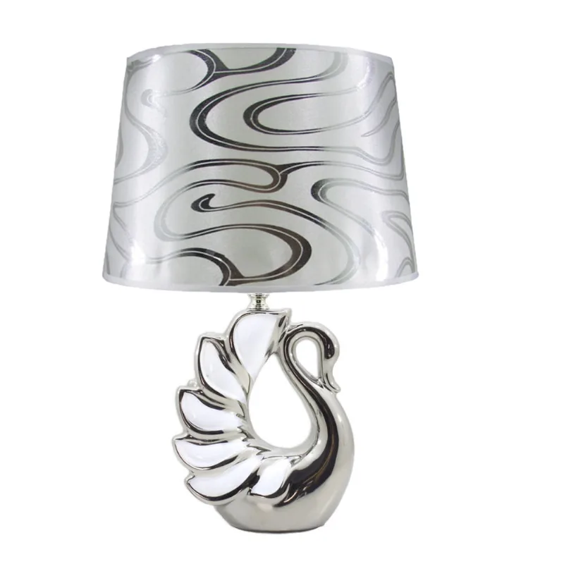 Abajur Luminária Sala e Quarto Swan Prata Moderno 45cm