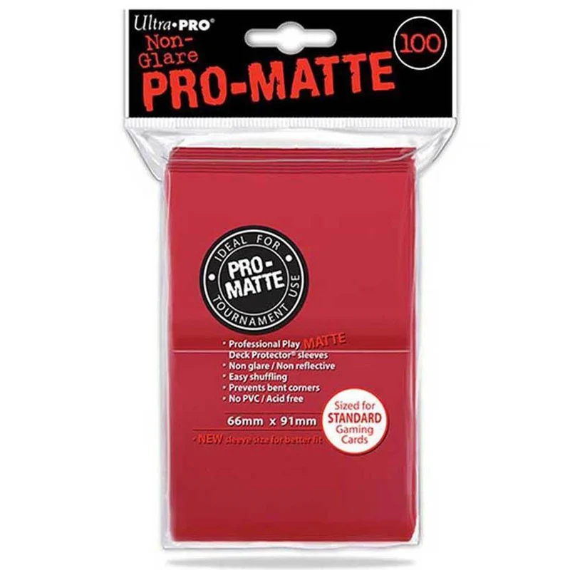 ULTRA PRO Deck Protector Sleeves Pro Matte Non-Glare Red Standard 100ct 66 x 91 Gameology