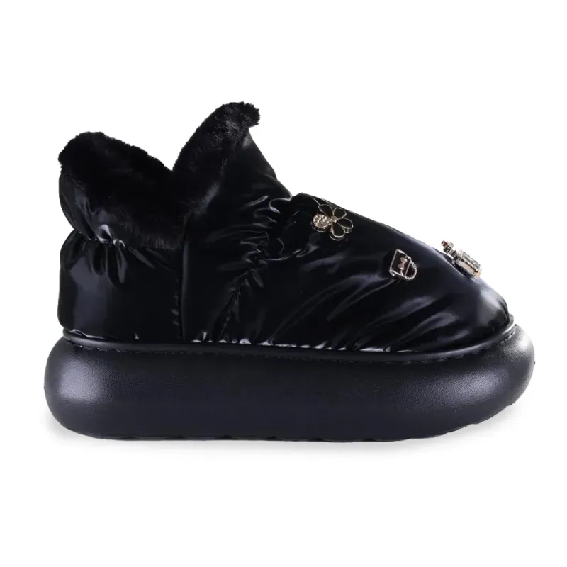 Pantufa Flowfa Lucy Metal Pelúcia Preto PRETO - 37