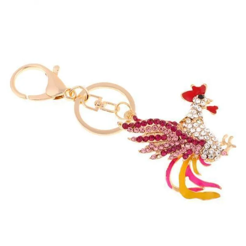 2xcock Rooster Chicken Keychain Crystal Bag Pingente Chaveiro