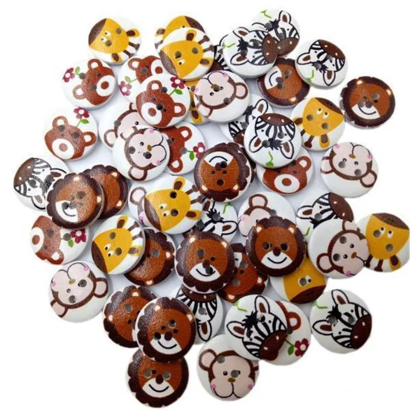 2x50 Peças De Artesanato De Costura De Botões De Madeira Animal De Desenhos Animados Pintados