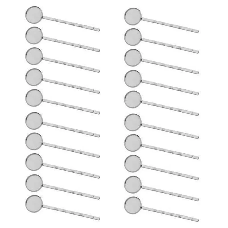2x20pçs Grânulos De Cabochão Em Branco Grampo De Cabelo Ajuste Base Redonda
