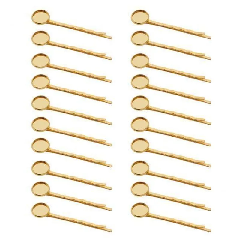 2x20pçs Grânulos De Cabochão Em Branco Grampo De Cabelo Ajuste Base Redonda