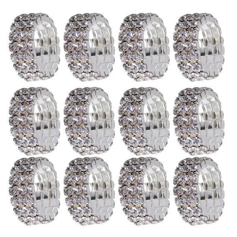 Anel Elástico Elástico De Cristal De Casamento De Três Fileiras 2x12 Peças