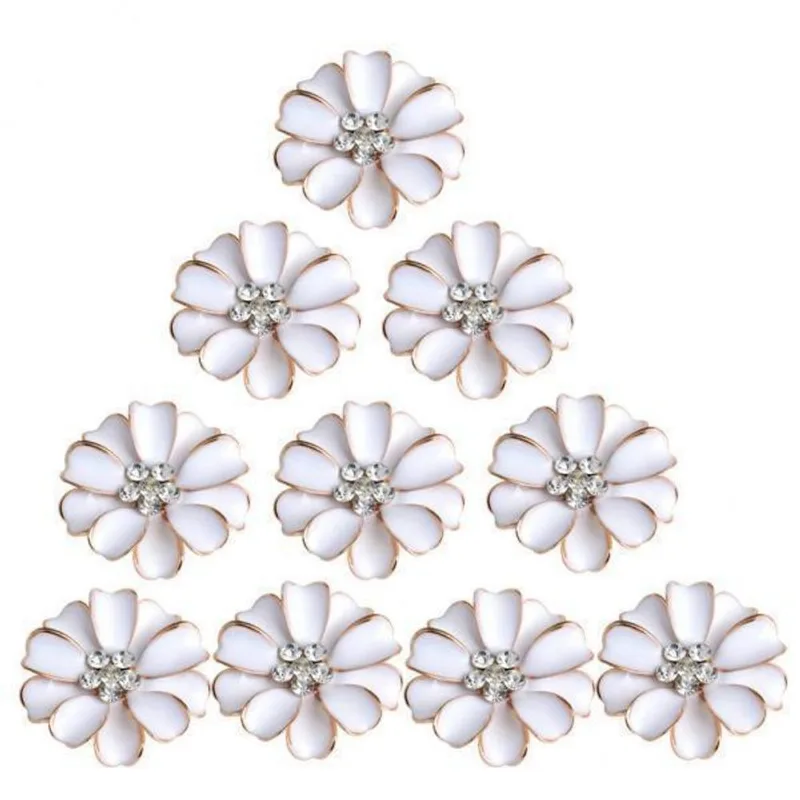 2x10 Pçs Botões De Strass Flor De Metal Costas Planas