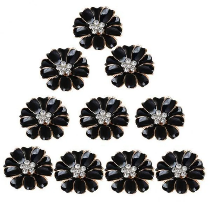 2x10 Pçs Botões De Strass Flor De Metal Costas Planas