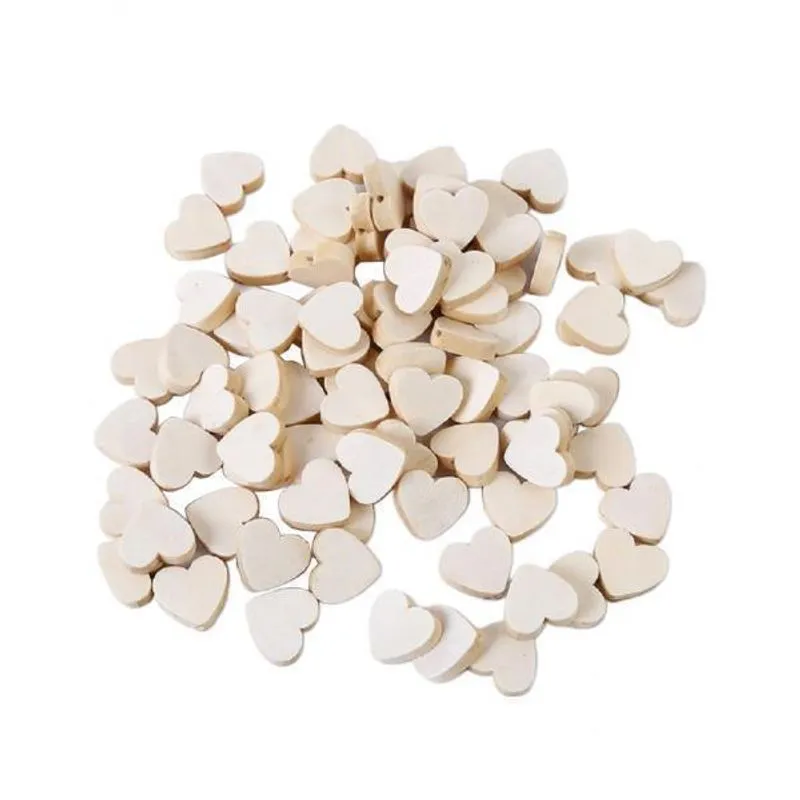 2x50pçs Espaçador De Madeira Natural Grânulos Soltos Love Heart Shape Diy