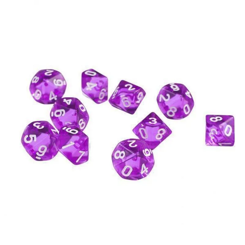 10xd10 Dados De Gemas De Dez Lados Para Jogos De Rpg 10 Peças De Dados Roxo