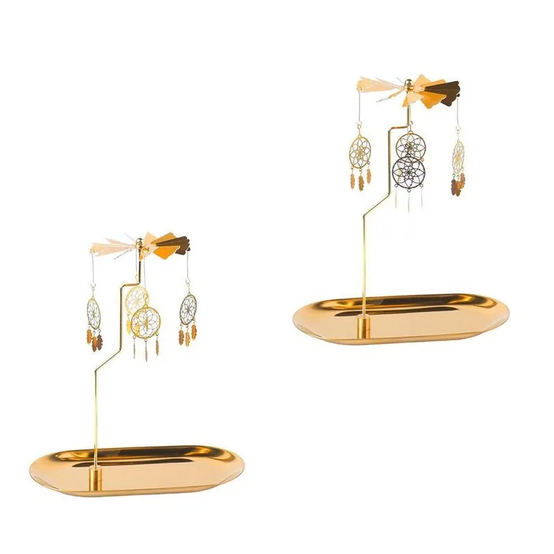 Suporte De Vela De Ouro 2 Peças Suporte De Luz De Chá Rotativo