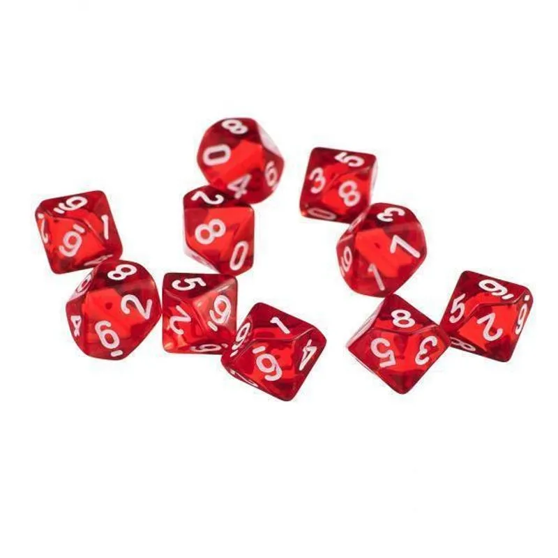 8xd10 Dados De Gemas De Dez Lados Para Jogos De Rpg 10 Peças De Dados Vermelhos