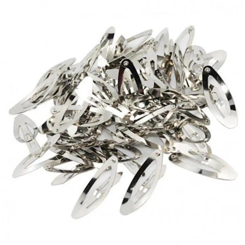 2x50 Pçs Clipe De Pressão Arredondado Oval Prata Metal Laço De Cabelo Clique