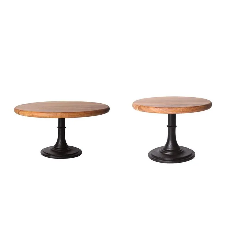 2 Pçs Suporte Para Bolo De Madeira Pedestal Sobremesa Suporte Redondo Casamento