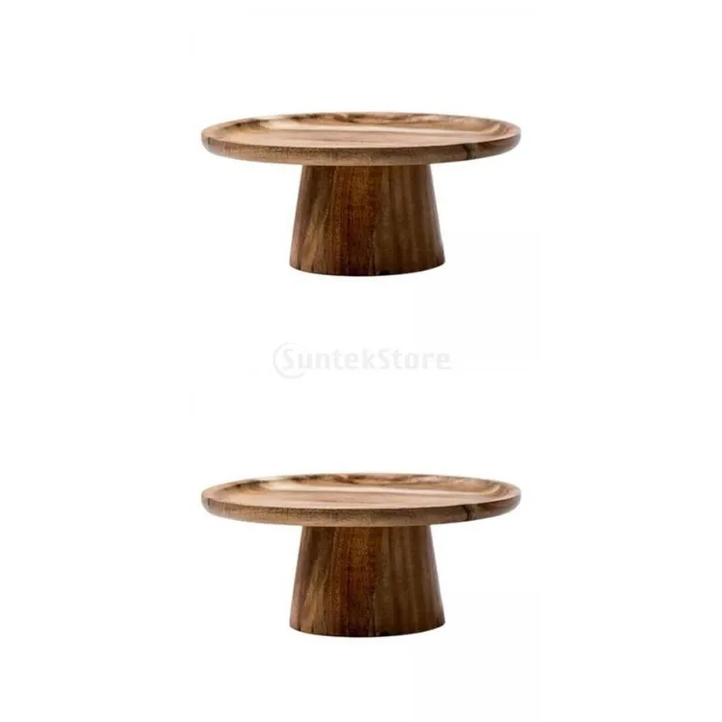 2x Mesa De Sobremesa Com Pedestal De Madeira Suporte Para Bolo Com Bandeja Alta