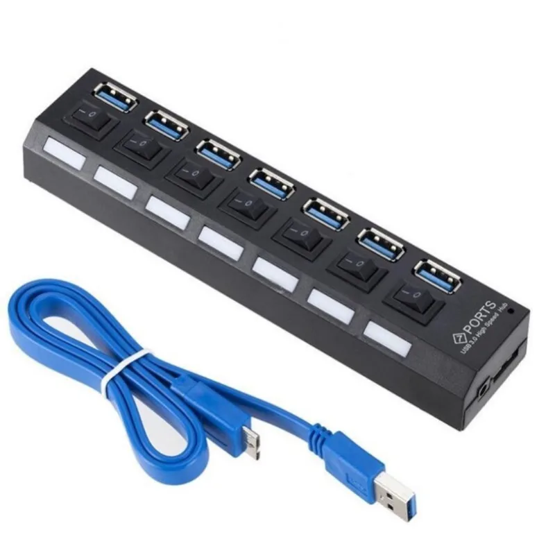 Hub Usb 7 Portas USB 3.0 Com Switch E Led Indicador Suporta 1TB LEY-199 Lehmox