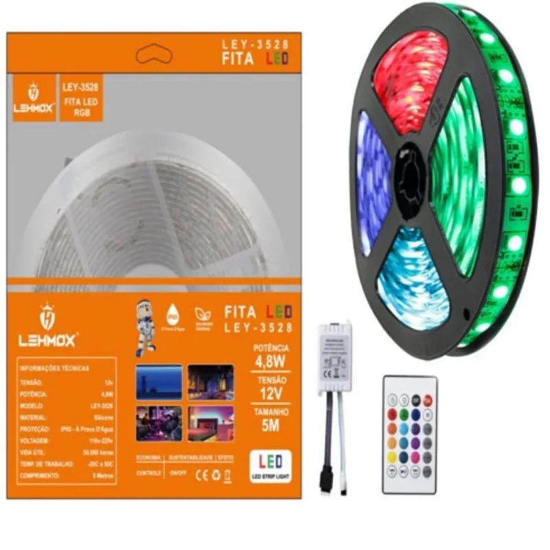 Fita De Led Rgb 3528 Com Controle s Fonte lehmox
