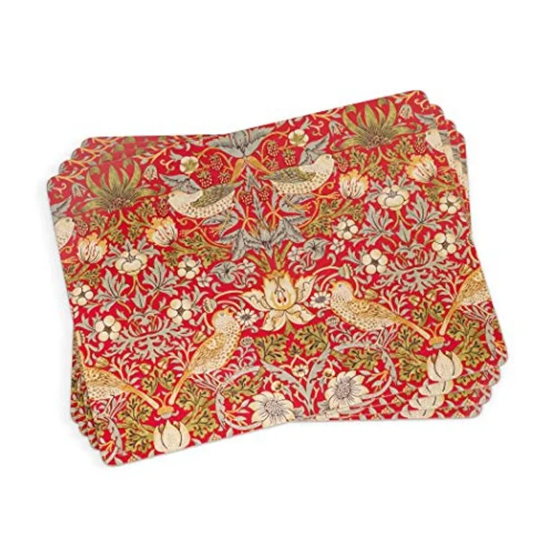 Morris &amp; Co Para Pimpernel Strawberry Thief Collection Red Placemats - Conjunto De 4