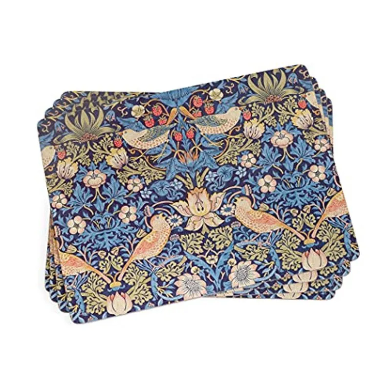 Morris &amp; Co Para Pimpernel Strawberry Thief Collection Blue Placemats - Conjunto De 4