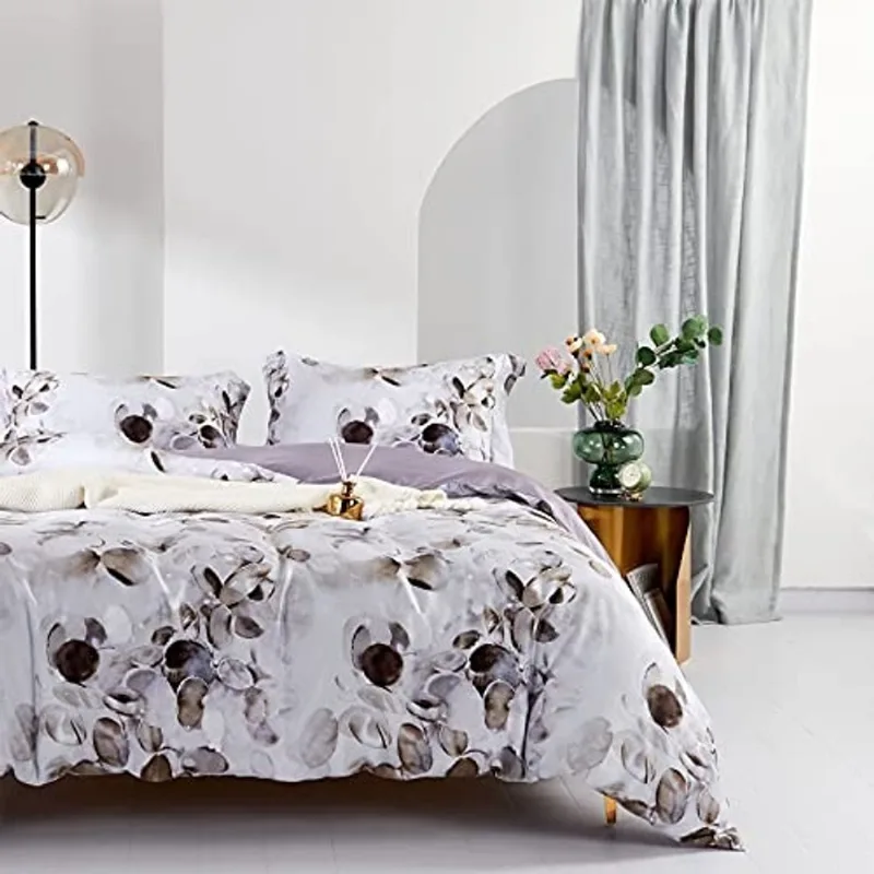 Mildly 100% Algodão Egípcio 500TC Edredom Cover Set King Size, Roxo Cinza Aquarela Criolite Tinta Edredom Tampa e 2 Pillow Shams Roupa de Cama (Sem Edredom)