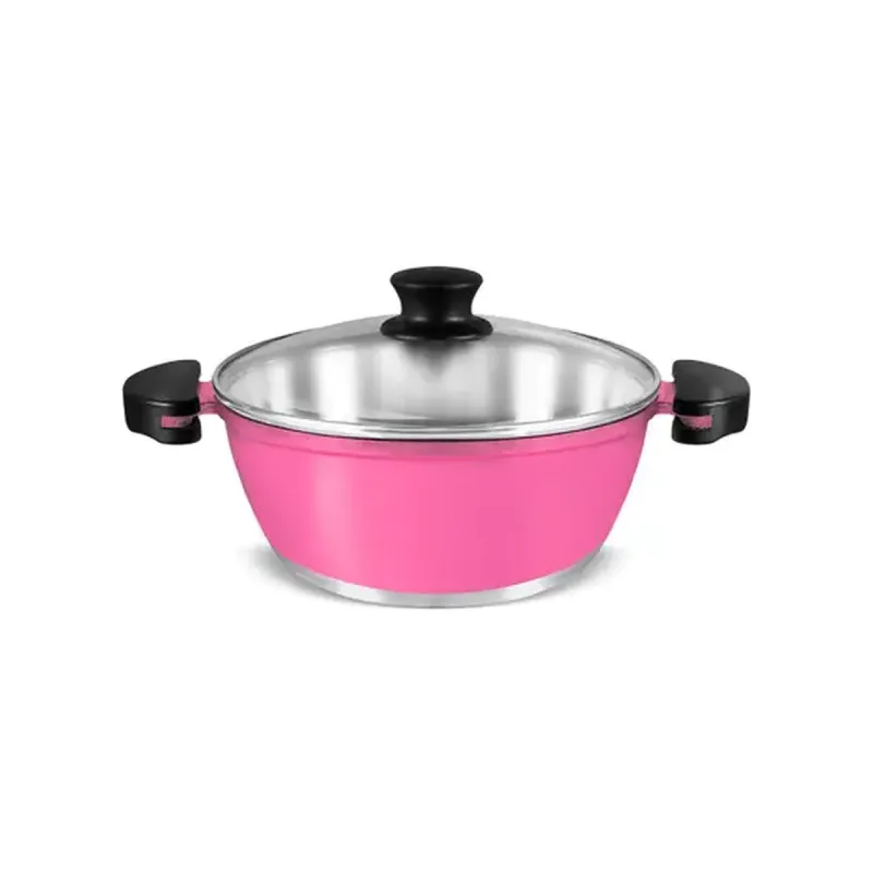 Panela Tradicional Gulê Pro 24cm com Tampa de Alumínio - Rosa Vibrante e Durabilidade