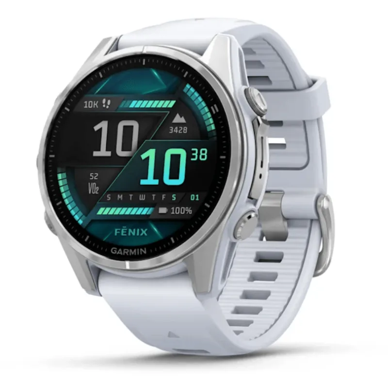 Relógio Garmin Fenix 8S Prata com Pulseira de Silicone Branca
