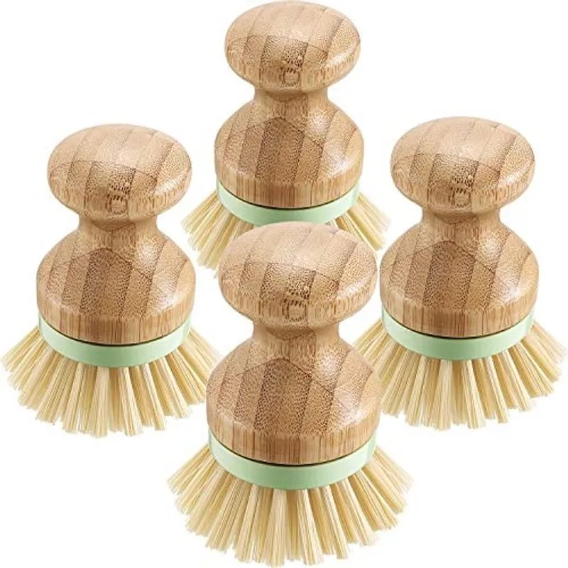 4 peças de escova de bambu mini escova de cerdas de coco escovas de panela para frigideira de ferro fundido, pia de cozinha, banheiro, limpeza doméstica (estilo a)