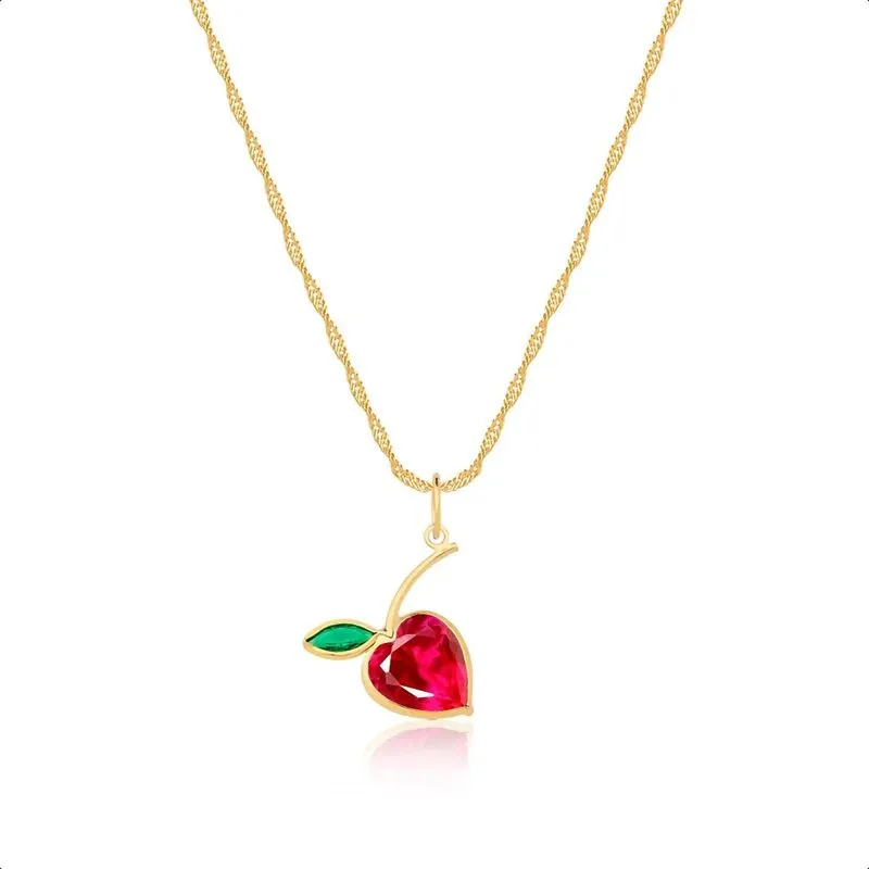Corrente Cordão Feminino Ouro 18k 50cm Pingente Maçã