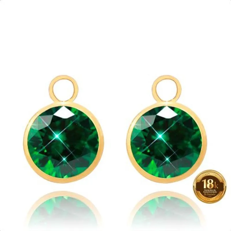 Pingente para Brinco em Ouro 18k Pedra 6mm Verde Esmeralda