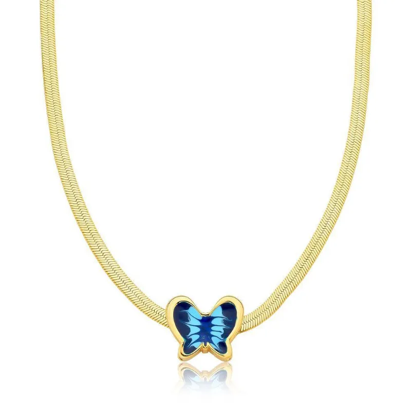 Choker Borboleta Em Fita Diamantada Revestida Em Ouro