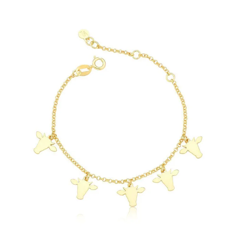 Pulseira Cabeças De Boi Infantil Revestida Em Ouro