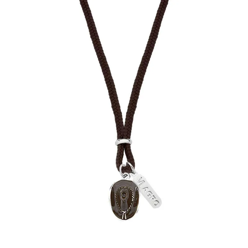 Colar VL Accessoires VLVL 558 Paracord Marrom Café com Pingente de Chapéu Esmaltado Prateado Unissex