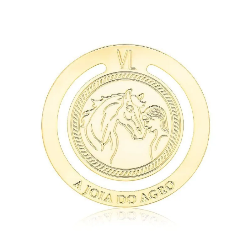 Marcador de Páginas Menina com Cavalo Revestido em Ouro Dourado 4CM VLVL594