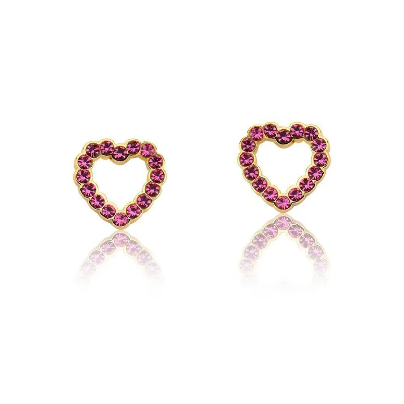 Brinco VL Accessoires Coração de Cristais Rosa Revestido em Ouro Rosa Feminino