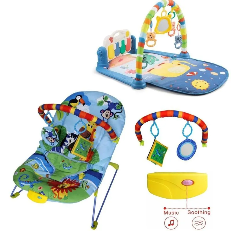 Kit Cadeirinha Musical Bebê E Tapete Atividades Alegria Azul