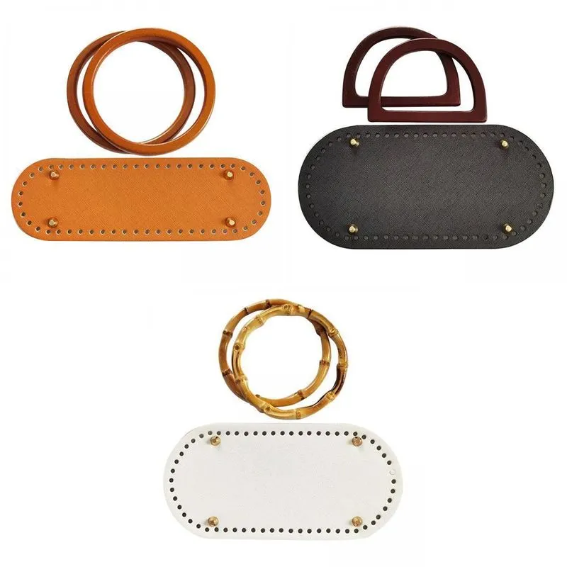 3x Bolsa De Crochê Fundo Base De Couro Conjunto De Alça Tote Diy