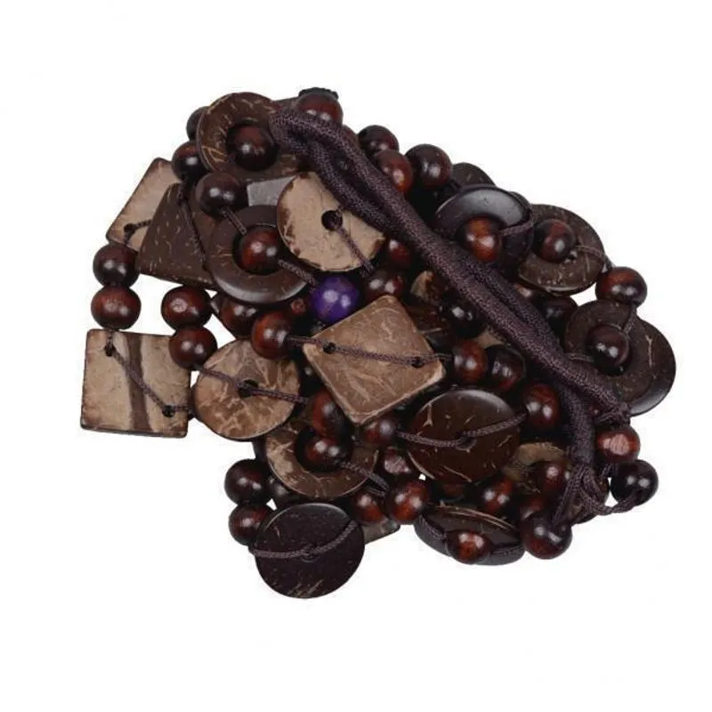 2x Colar Étnico Boho Coconut Shell Weave Frisado Para Mulher