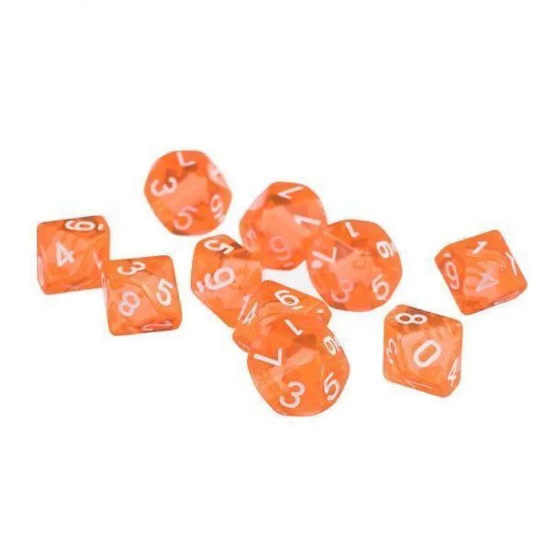 6xd10 Dados De Gemas De Dez Lados Para Jogos De Rpg 10 Peças De Dados Laranja