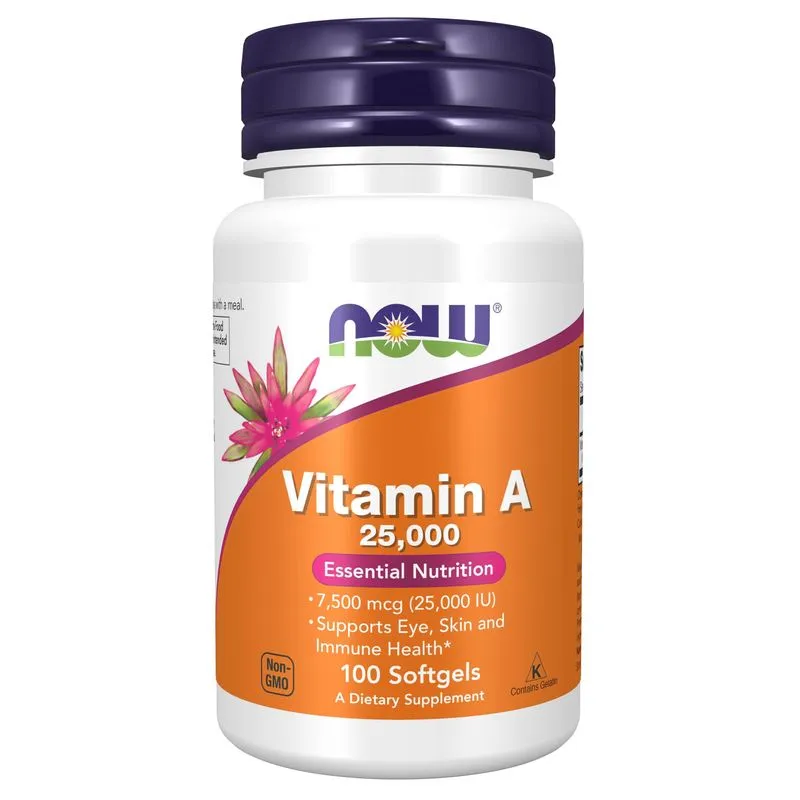 Now Suplementos, Vitamina A (óleo De Fígado De Peixe) 25.000 Ui, Nutrição Essencial, 100 Cápsulas De Gelatina Gelatina Gelatinosa