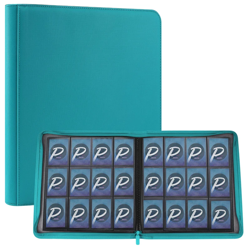 PAKESI 12ポケットトレーディングカードアルバム480カード収納インナページカードPUカード収納収集両面側装着PP他カード（空色）