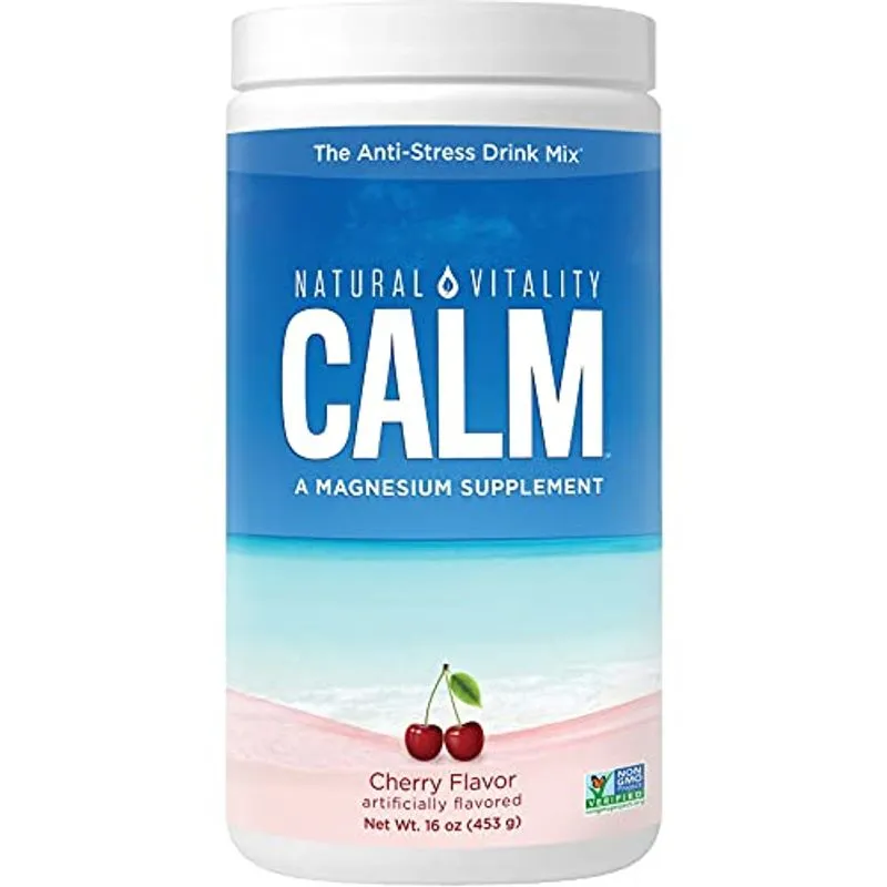 Natural Vitality Calm, Magnesium Citrate Supplement Powder, Anti-stress Drink Mix, Cherry, 16 Onças (pacote Pode Variar)