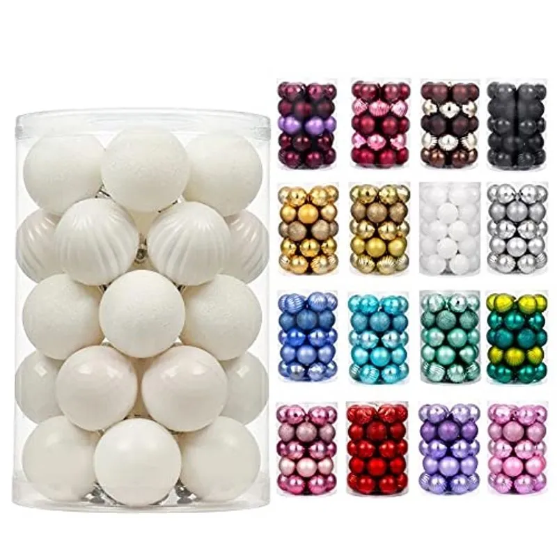 XmasExp 34ct Ornamentos de bola de Natal Shatterproof enfeites de Natal conjunto de decorações para bolas de árvore de Natal decorações de Halloween (1.57''/40mm, branco)