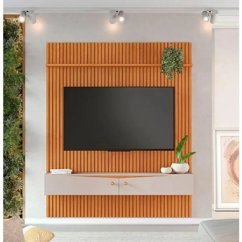 Painel Riso Ripado 2,18x1,82cm Com Nicho Jcm Cinamomo/off