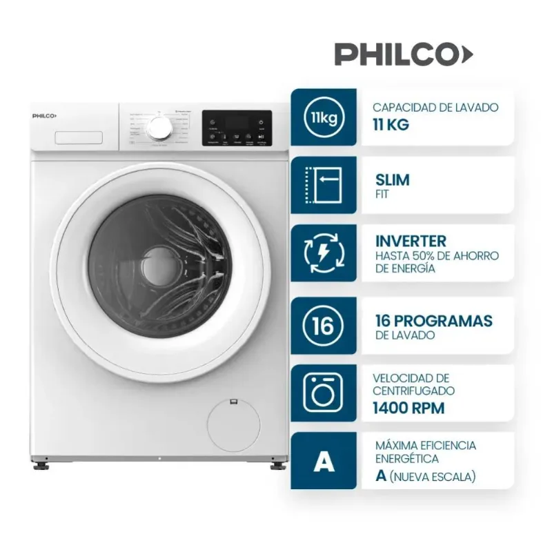 Lavarropas Philco 11 Kg Carga Frontal Inverter Blanco